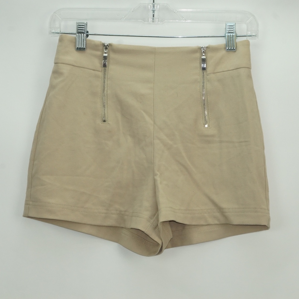 Khaki High Waist Double Zip Shorts XS